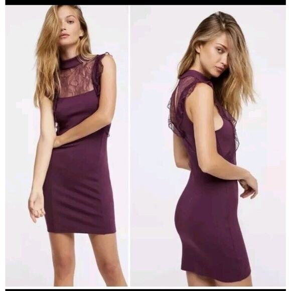 Free People Plum Beaumont Muse Bodycon Mini Dress Sleeveless Stretch Sz S Lace - Picture 1 of 10